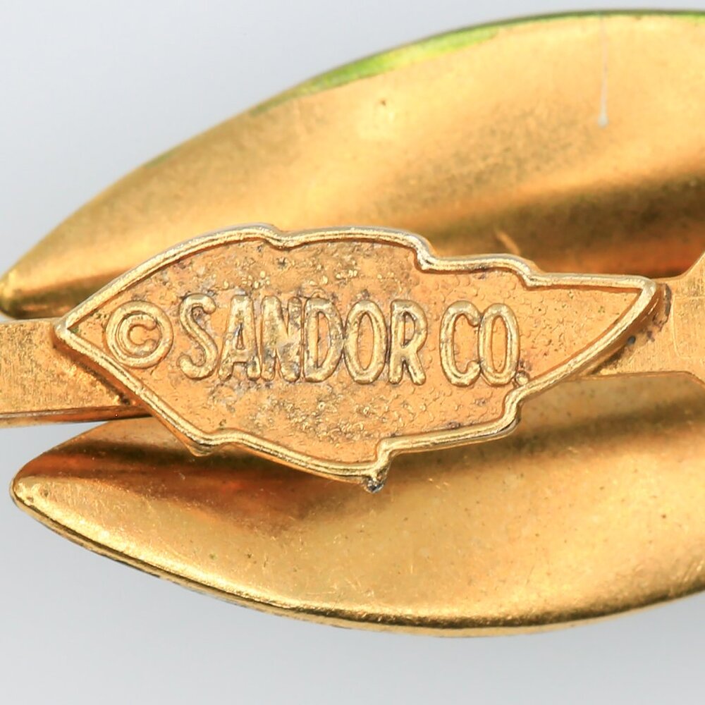 Vintage Sandor Pink Enamelled Bud Brooch With Green Sepals and Stem 1950s - Picture 3 of 4